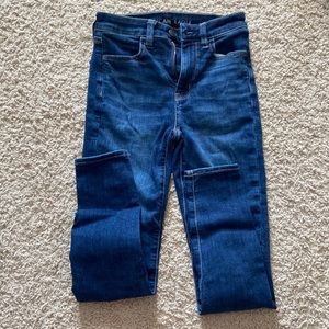 american eagle next level stretch super high rise jegging, 00 short, dark wash